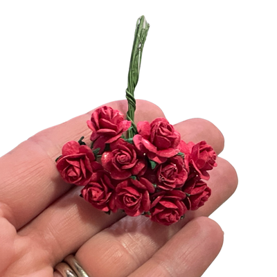 10 Pcs / 100 Pcs Mulberry Paper Flowers - 1cm Rounded Petal Roses - Ruby Red