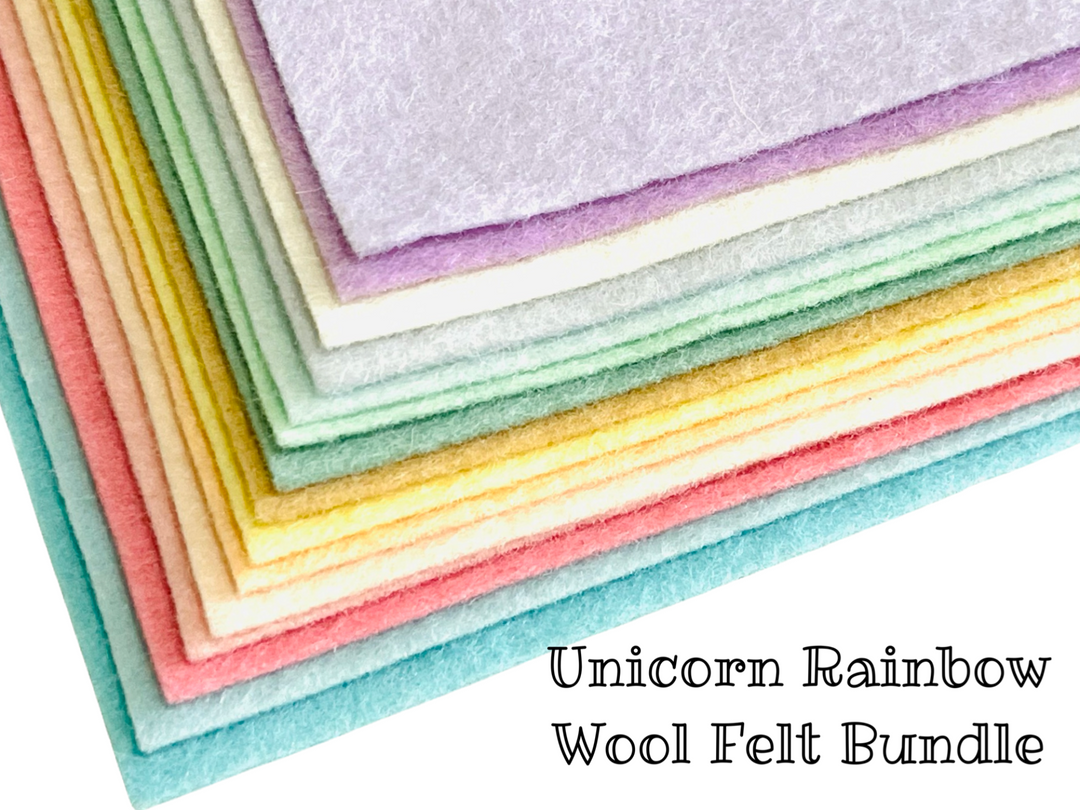 Unicorn Rainbow Wool Felt Bundle -  15 Sheets