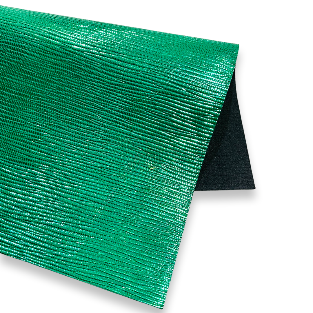 Feuilles de tissu en similicuir gaufré métallisé vert émeraude