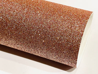 Rose Gold Fine Glitter Leatherette Sheet - 0.8mm Thickness - White Felt Rear