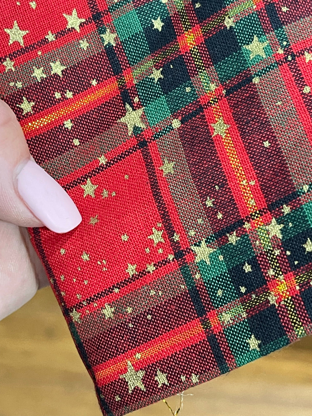 Red Tartan with Metallic Gold Stars Felt Fabric Sheets