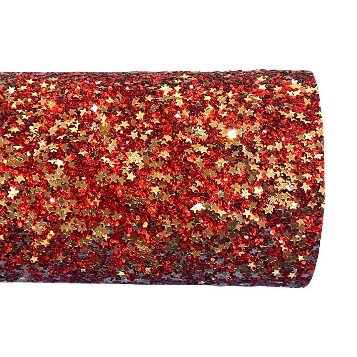 Red and Gold Star Chunky Glitter Canvas