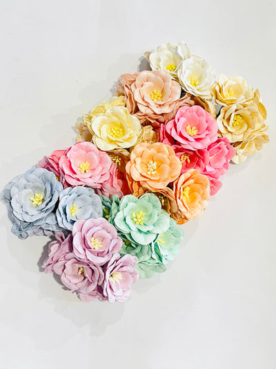 Bulk 50 Pack - Mulberry Paper Flowers - 3.5cm Magnolias - Mixed Pastel Shades