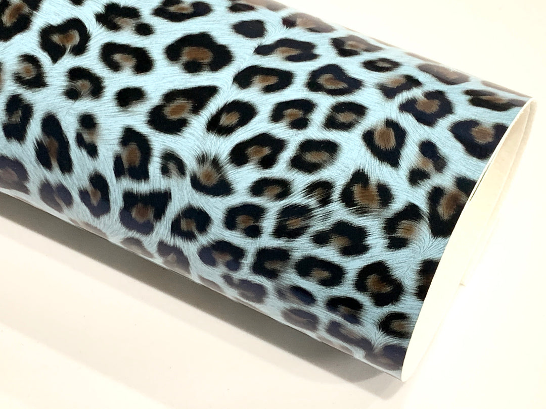 Leopard Tiger Print Vinyl Leatherette A4 Sheets - Blue