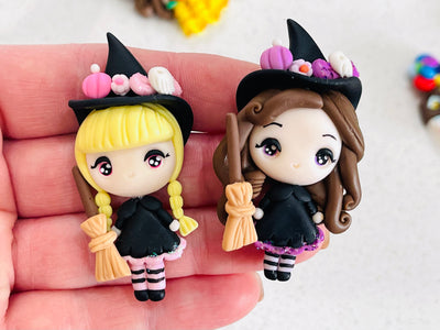 Brown Hair Witch Clay Embellishment