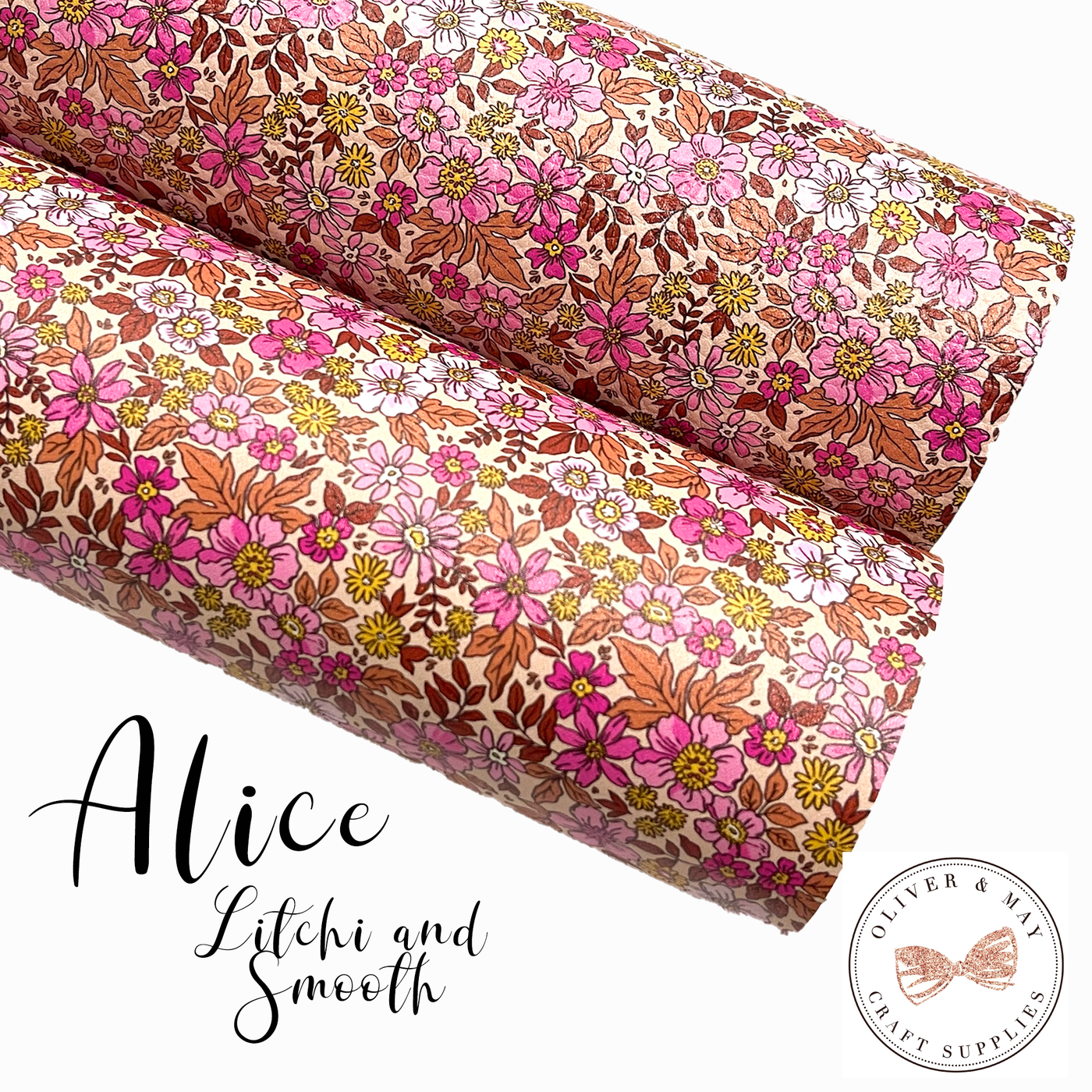 Alice Floral Faux Leatherette - Custom Print ~ Choice of Litchi or Smooth