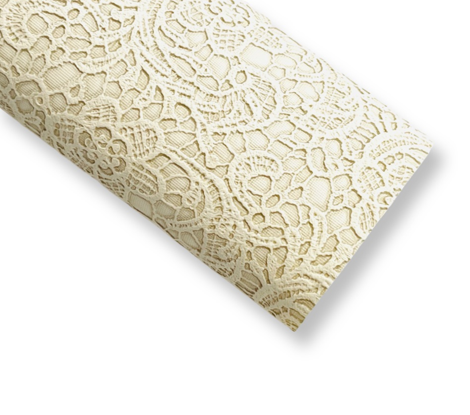 Ivory Floral Lace Embossed Faux Leatherette