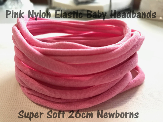 Bandeaux élastiques en nylon mince | Rose bébé | 5-6 mm | 26 cm