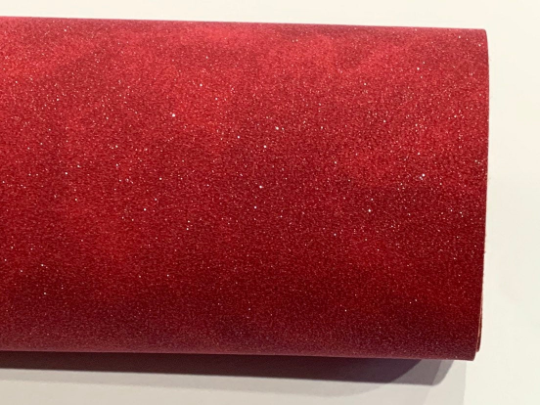 Red Glitter Suede Faux Leather A4 Sheet - Deep Red