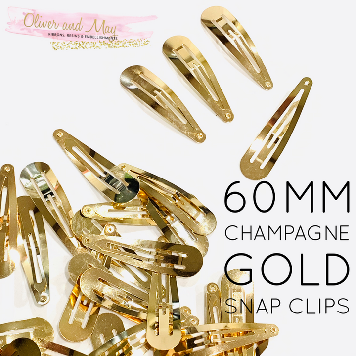 Clips à pression en or champagne 60 mm - Choix de plusieurs tailles de pack