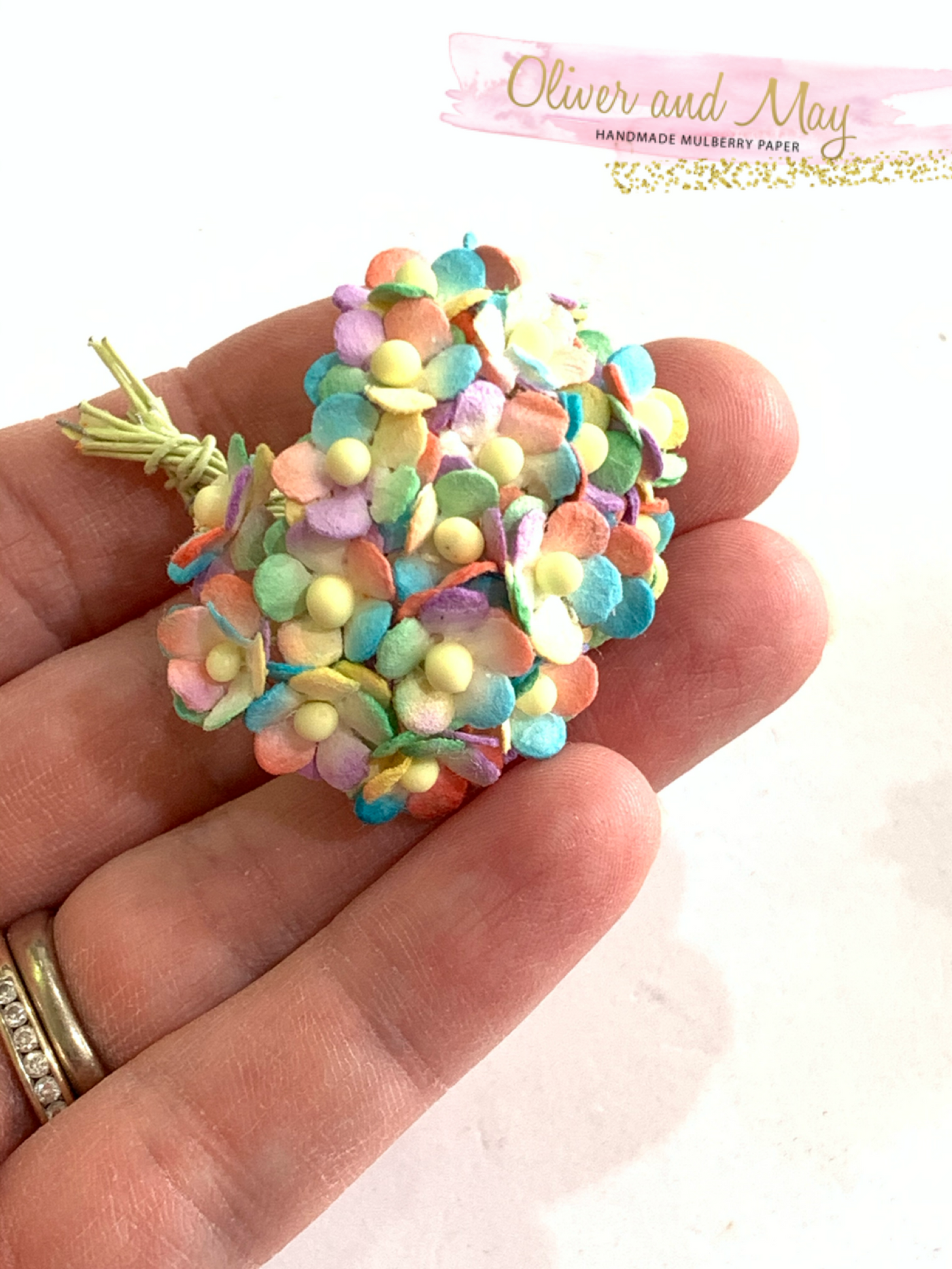 10mm Sweetheart Blossoms Miniature Rainbow Mulberry Paper Blossoms - 20 lot