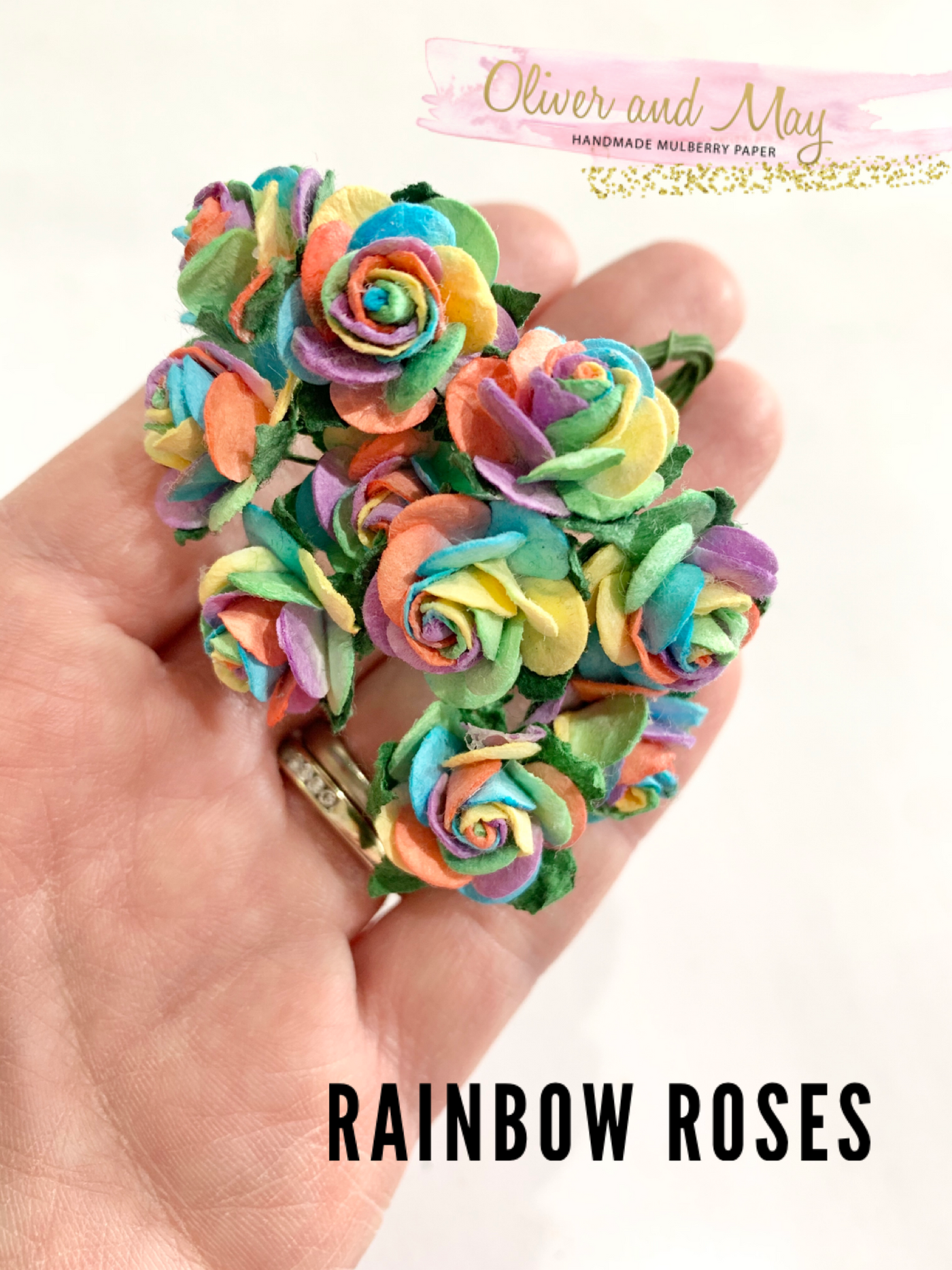 20mm Bright Rainbow Mulberry Paper Roses -  Lot of 10 or BULK 100 Pack