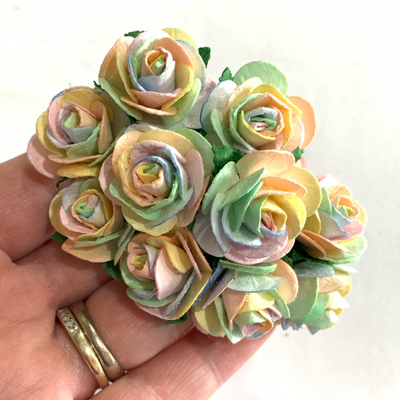 25mm Pastel Rainbow Mulberry Paper Roses - Lots of 10 or 50