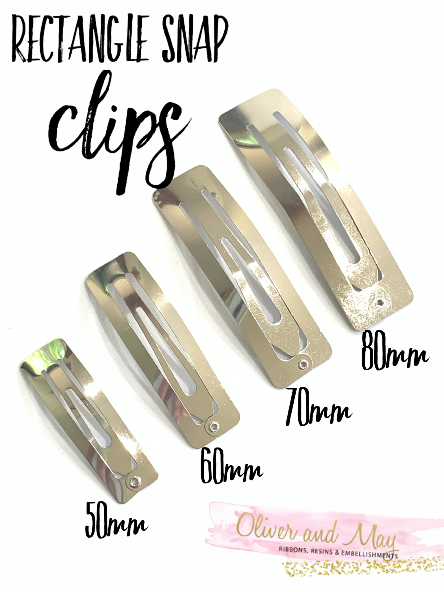 Rectangle Snap Clips in Silver - 50mm, 60mm, 70mm and 80mm – Oliver and May
