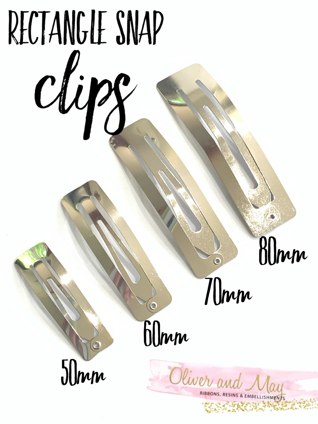 Rectangle Snap Clips in Silver - 50mm, 60mm, 70mm and 80mm