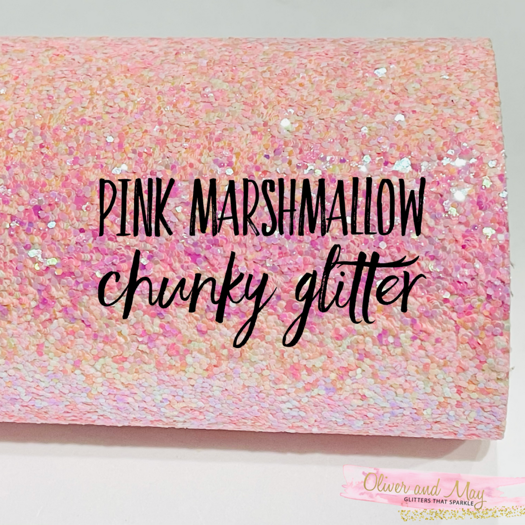 Pink Marshmallow Holographic Chunky Glitter Fabric Sheet