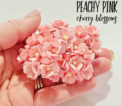 10 Pcs Mulberry Paper Flowers  1-2cm Cherry Blossoms - Peachy Pink