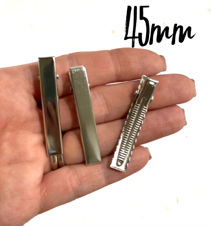 45mm Strong Premium Silver Alligator Hair Clips with teeth 10, 25, 50 or 100