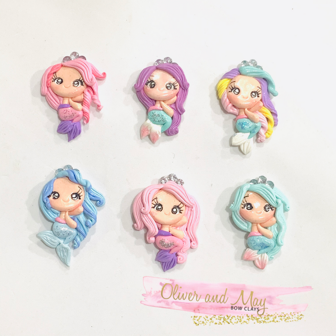 Pastel Mermaids Bow Clay Embellishments