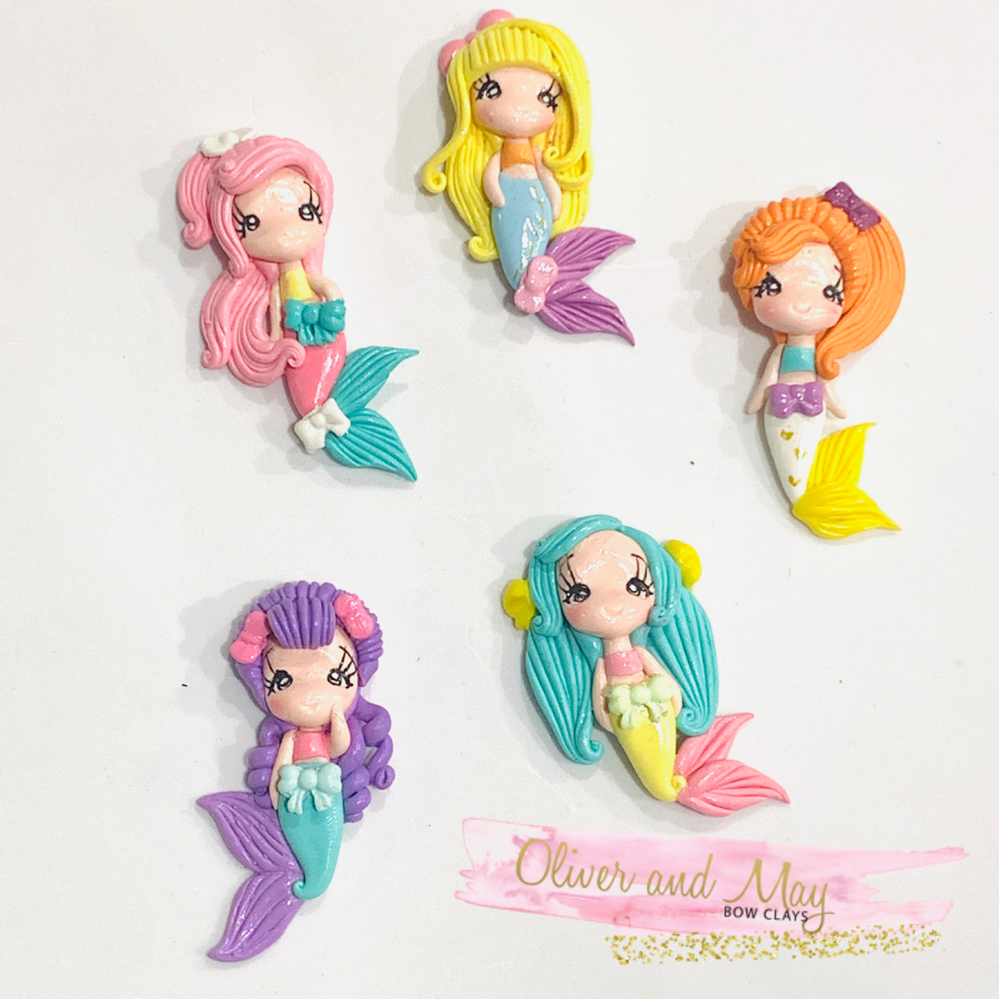 Rainbow Mermaids Bow Clay Embellishments