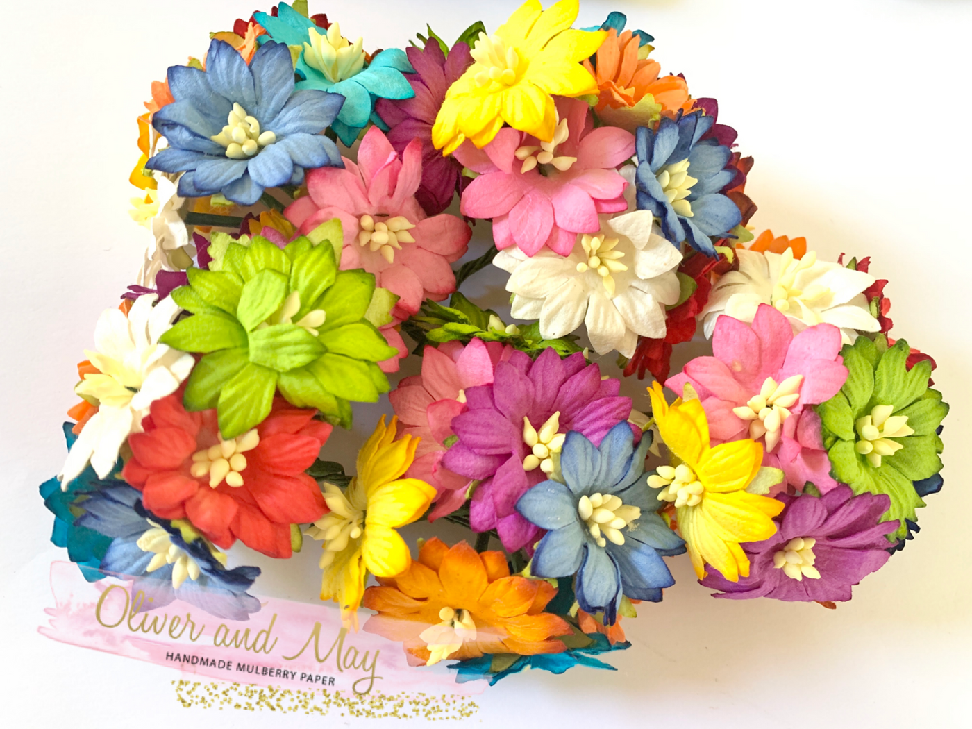 Bulk 50 Pack - 1" 2.5cm Daisy Mulberry Paper Flowers -  Bright Summer Daisies